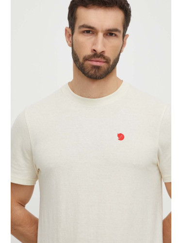 Тениска Fjallraven Hemp Blend T-shirt в бежово с апликация F12600215