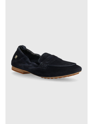 Велурени мокасини Tommy Hilfiger TH SUEDE MOCCASIN в тъмносиньо с равна подметка FW0FW07714