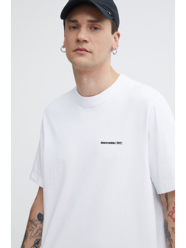 Памучна тениска Abercrombie & Fitch в бяло с апликация