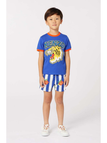 Детска памучна тениска Kenzo Kids в синьо с принт