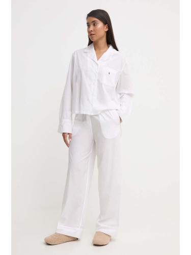 Памучна пижама Polo Ralph Lauren в бяло от памук 4P8004