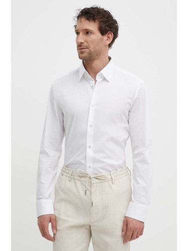 Риза BOSS мъжка в бяло с кройка по тялото класическа яка 50512652