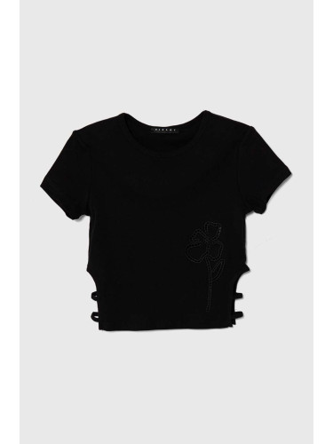 Детска памучна тениска Sisley в черно