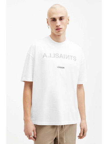 Памучна тениска AllSaints CUTOUT SS CREW в бяло с принт M004PA