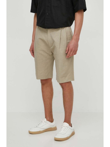 Къс панталон с лен Calvin Klein в бежово K10K112657