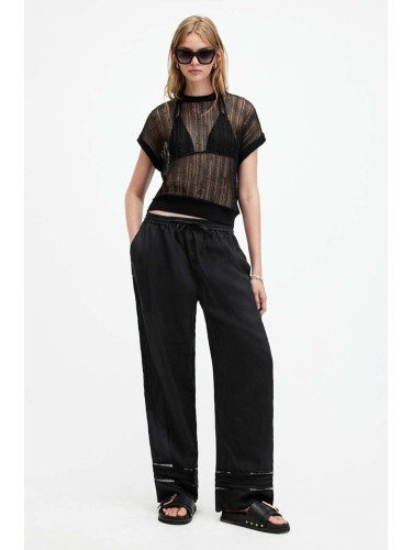 Ленен панталон AllSaints JADE LINEN TROUSER в черно със стандартна кройка, с висока талия W028TA