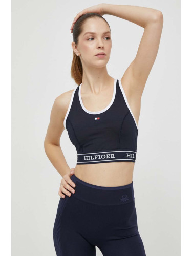 Спортен сутиен Tommy Hilfiger в тъмносиньо с изчистен дизайн WW0WW41517