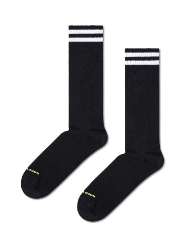Чорапи Happy Socks Solid Sneaker Thin Crew Sock в черно