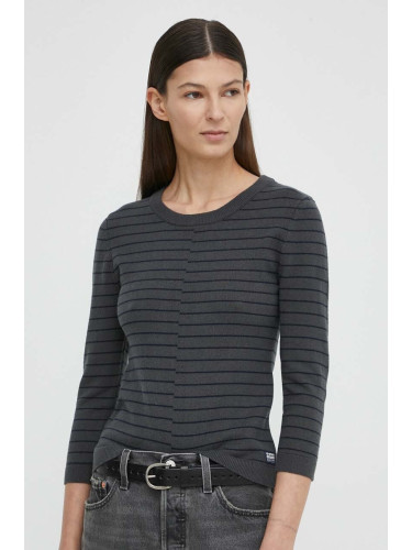 Пуловер с вълна G-Star дамски в сиво от лека материя