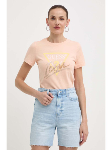 Памучна тениска Guess в оранжево W4GI20 I3Z14