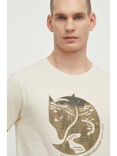 Памучна тениска Fjallraven Arctic Fox T-shirt в бежово с принт F87220