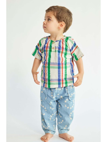 Бебешки памучен панталон Bobo Choses в синьо с десен