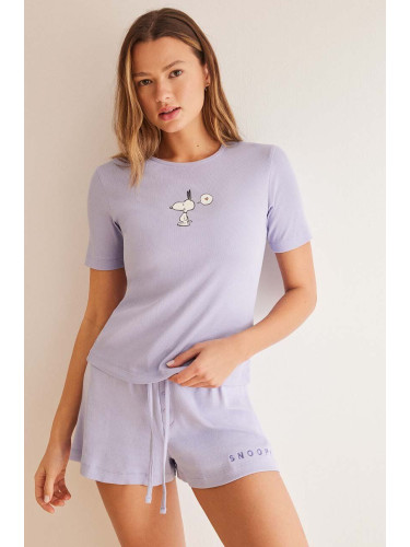 Памучна пижама women'secret Snoopy MULTILICENSE SPRING BREAK в лилаво от памук