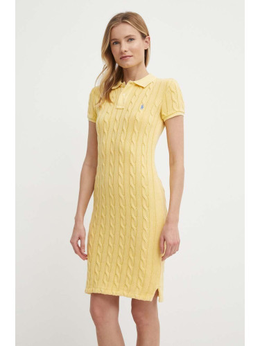 Памучна рокля Polo Ralph Lauren в жълто къса със стандартна кройка 211943139