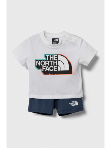 Бебешки памучен комплект The North Face COTTON SUMMER SET в синьо
