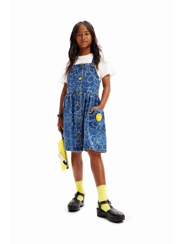 Детска дънкова рокля Desigual в синьо къса със стандартна кройка