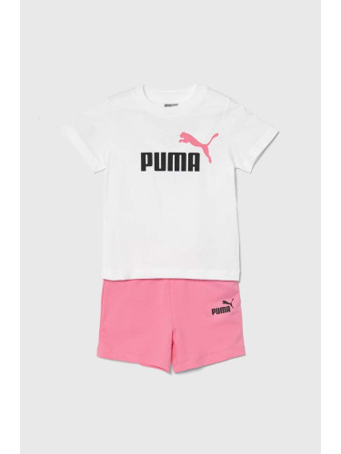 Бебешки памучен комплект Puma Minicats & Shorts Set в розово