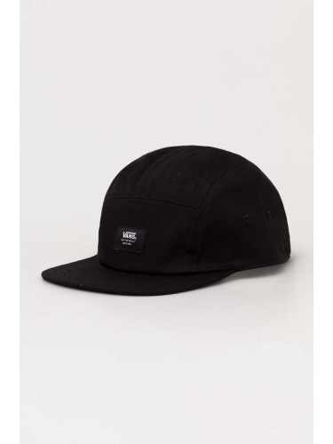 Памучна шапка с козирка Vans в черно с апликация