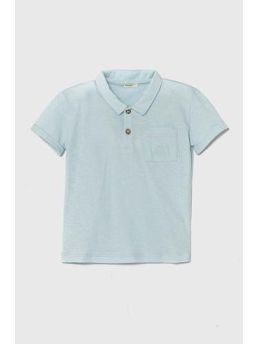 Бебешка тениска с яка United Colors of Benetton в синьо с изчистен дизайн