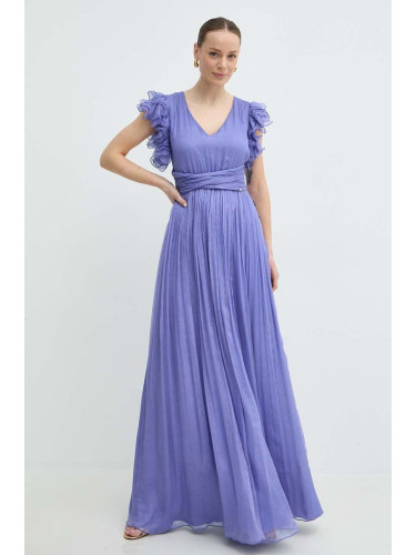 Копринена рокля Nissa в лилаво дълга разкроена RS14802