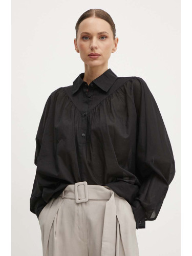 Памучна блуза Sisley дамска в черно с изчистен дизайн