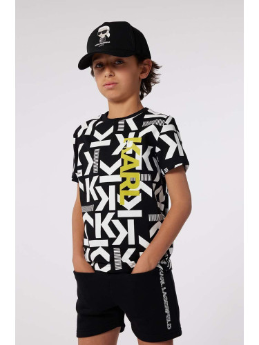 Детска памучна тениска Karl Lagerfeld в черно с десен