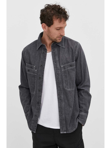Дънкова риза G-Star мъжка в сиво със стандартна кройка с класическа яка