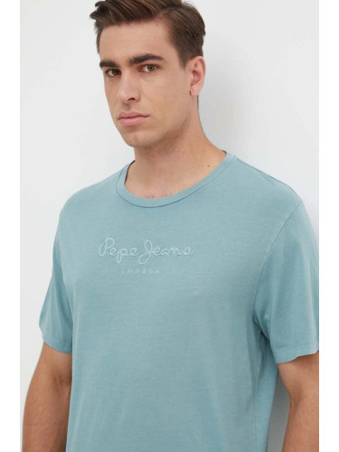 Памучна тениска Pepe Jeans EMB EGGO в синьо с апликация