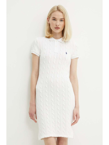 Памучна рокля Polo Ralph Lauren в бяло къса със стандартна кройка 211943139