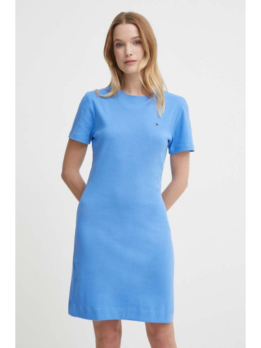 Памучна рокля Tommy Hilfiger в синьо къса разкроена WW0WW42721