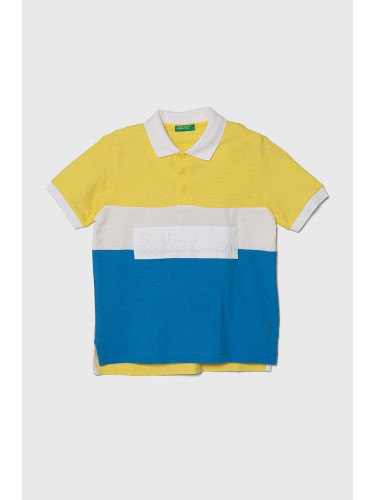 Детска памучна тениска с яка United Colors of Benetton в жълто с десен
