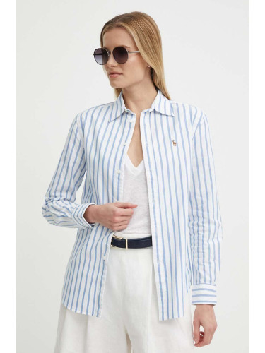 Памучна риза Polo Ralph Lauren дамска със свободна кройка с класическа яка 211936579