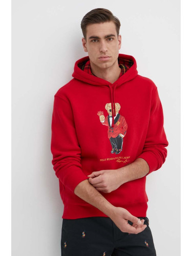 Суичър Polo Ralph Lauren в червено с качулка с принт 710926120