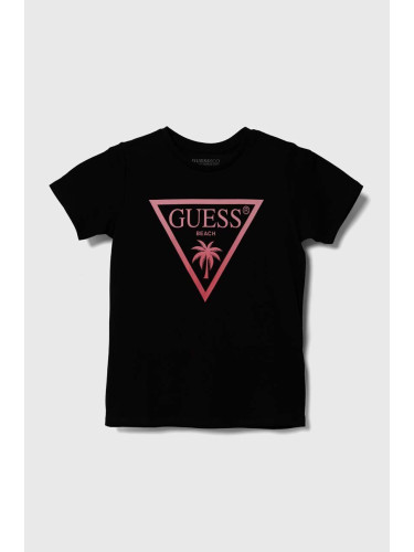 Детска тениска Guess в черно с принт