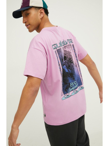 Памучна тениска Quiksilver в лилаво с принт