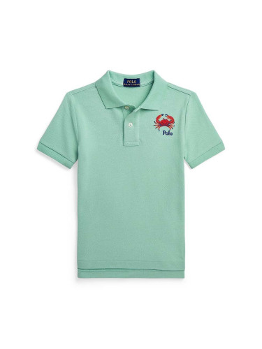 Детска памучна тениска с яка Polo Ralph Lauren в зелено с изчистен дизайн