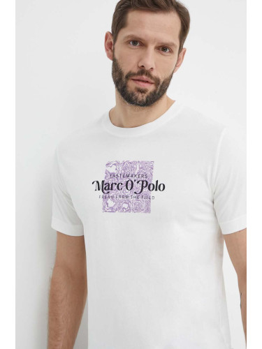 Памучна тениска Marc O'Polo в бяло с принт 423201251076