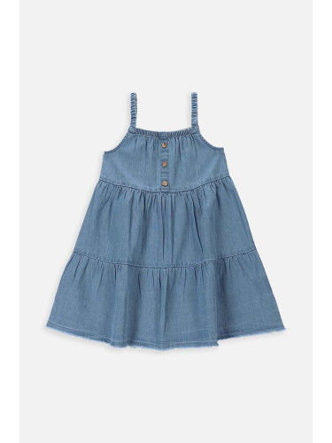Детска памучна рокля Coccodrillo в синьо къса разкроена