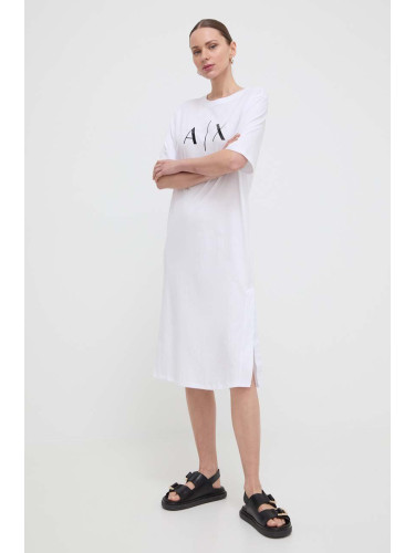 Памучна рокля Armani Exchange в бяло къса със стандартна кройка 3DYA79 YJ3RZ