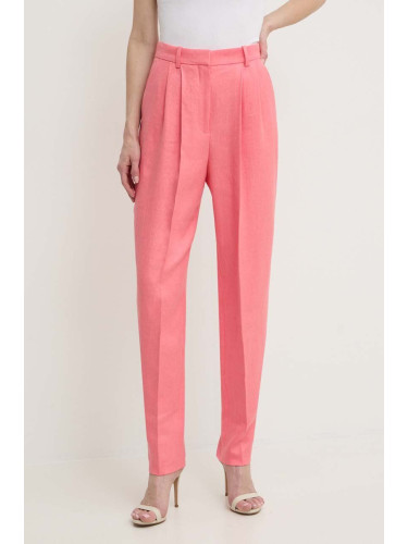 Ленен панталон BOSS в лилаво със стандартна кройка, с висока талия 50512869