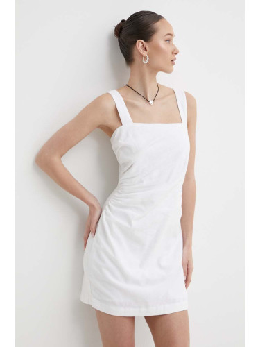 Ленена рокля Abercrombie & Fitch в бяло къса с кройка по тялото