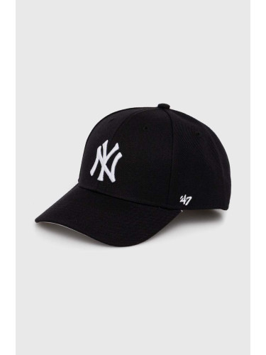 Детска шапка с козирка 47 brand MLB New York Yankees в черно с апликация BMVP17WBV