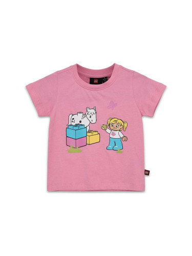 Детска памучна тениска Lego в розово