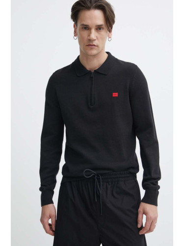 Памучен пуловер HUGO в черно от лека материя 50510394