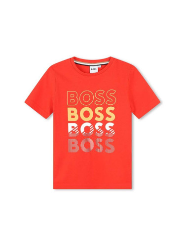 Детска памучна тениска BOSS в червено с принт
