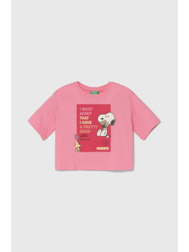 Детска памучна тениска United Colors of Benetton X Peanuts в розово