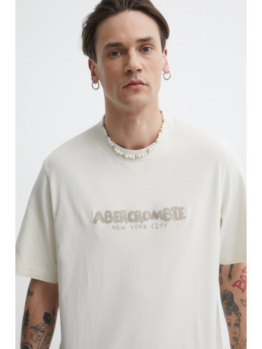 Памучна тениска Abercrombie & Fitch в бежово с апликация