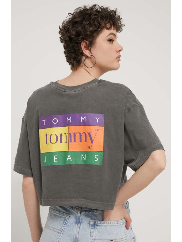 Памучна тениска Tommy Jeans в сиво DW0DW18141