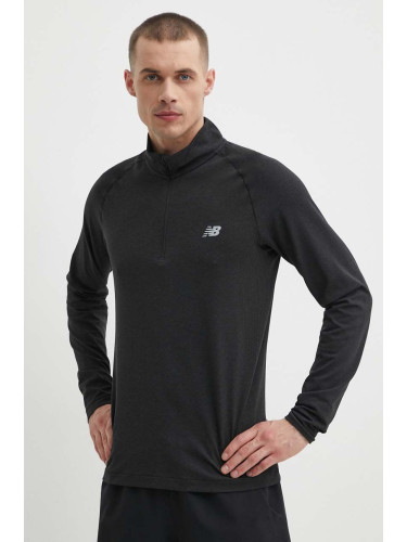 Блуза с дълги ръкави за трениране New Balance Athletics в черно с меланжов десен MT41083BK
