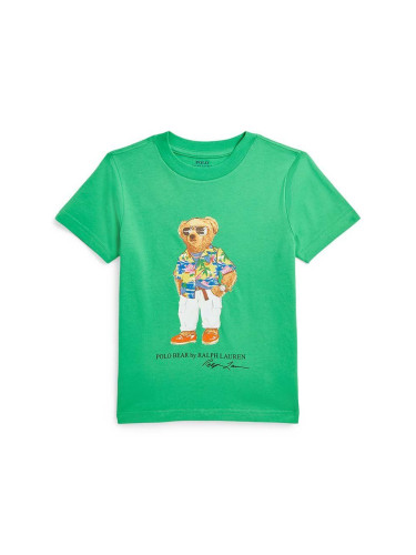 Детска памучна тениска Polo Ralph Lauren в зелено с принт